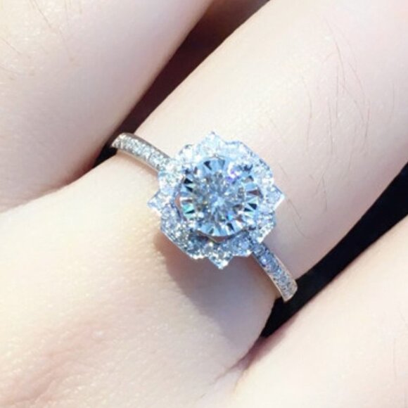 💎Beautiful Round Shiny CZ Diamond Flower Micro Pave Wedding Ring,UNVN12316 - Picture 2 of 12